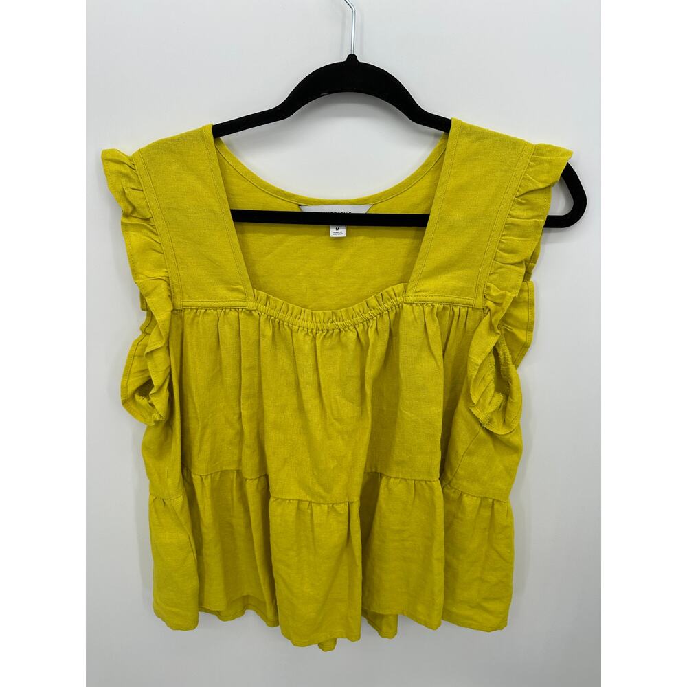 Calligraphie Womens Mustard Yellow Baybdoll Top Size M Linen Blend Boho